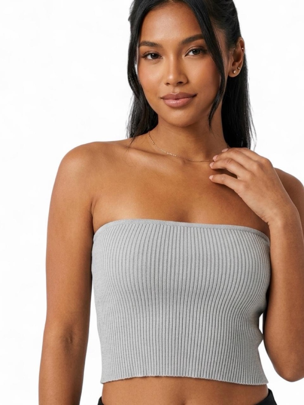 Brandy Melville Grey Ribbed Tube Top One Size 80% Cotton